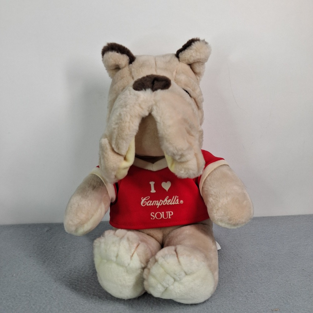 Campbell's Soup Plush Bulldog Toy 10.5" Vintage Promotional Stuffed Animal